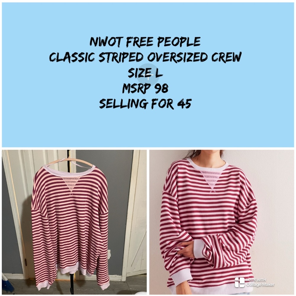 NWOT Free People Striped Oversized Crew hard to find colorway